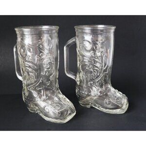 2 Vintage Cowboy Boot Shaped Clear Drinking Libbey Glass